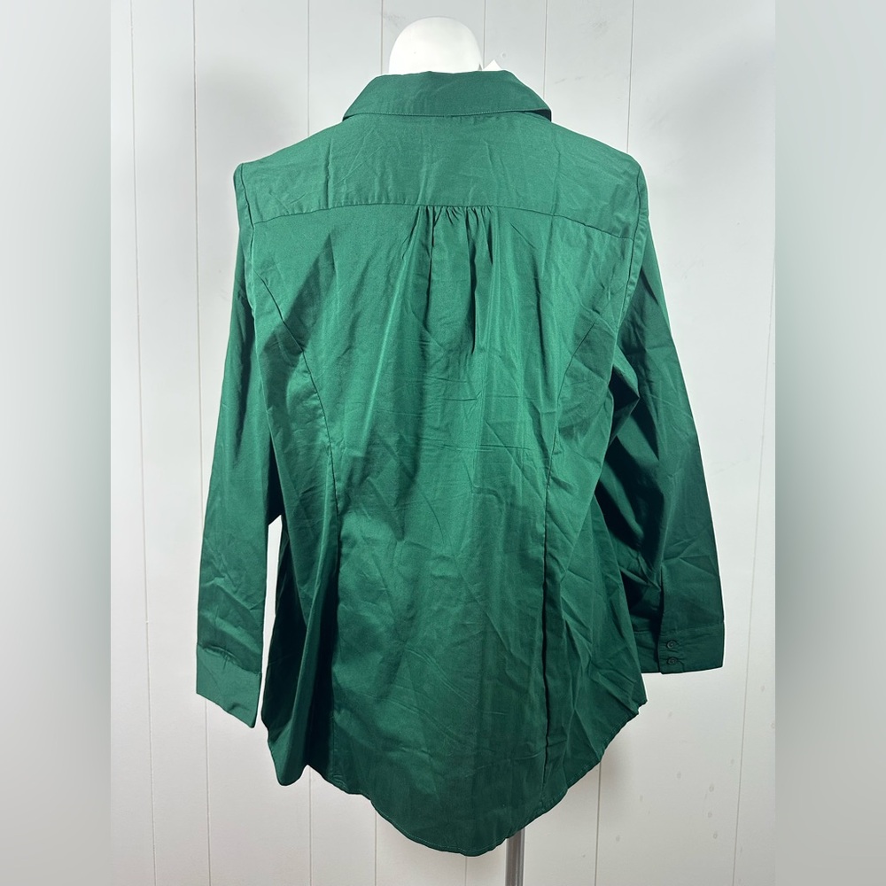 NWT Lane Bryant Women’s Sz 26 Green Ruched Button Down Shirt Blouse Long Sleeve - Picture 4 of 9